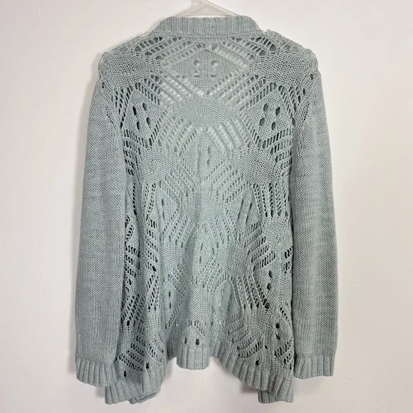 Garnet Hill Cardigan Sweater Womens Medium Blue Open Knit Linen Cotton Blend - Picture 3 of 10